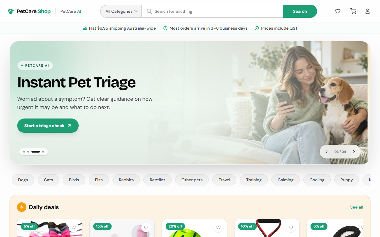 PetCare AI Shop platform preview